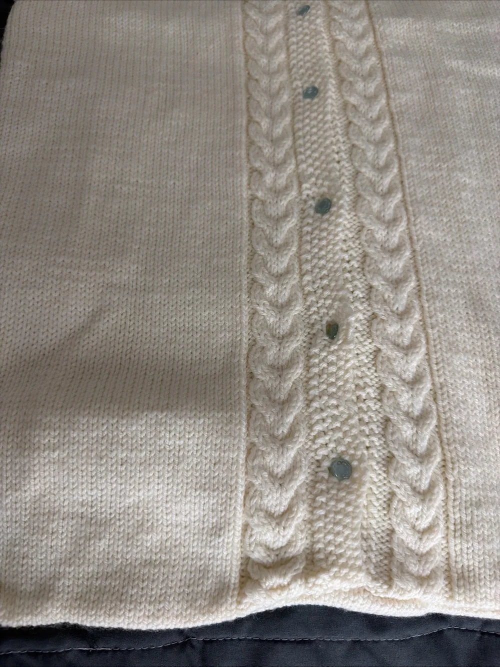 Cream Knit Hooded Baby Snuggler with Light Blue Accents